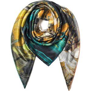 Mulberry Silk Yellow Scarf 43 Inch L Square Shawl Womens Oversized Headband